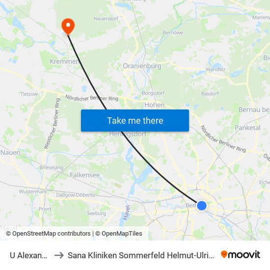 U Alexanderplatz to Sana Kliniken Sommerfeld Helmut-Ulrici-Kliniken Kremmen OT map