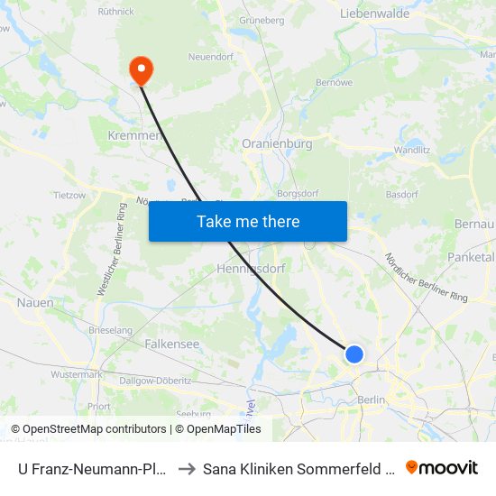 U Franz-Neumann-Platz (Am Schäfersee) (Berlin) to Sana Kliniken Sommerfeld Helmut-Ulrici-Kliniken Kremmen OT map