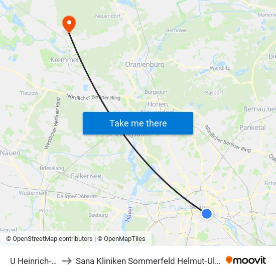 U Heinrich-Heine-Str. to Sana Kliniken Sommerfeld Helmut-Ulrici-Kliniken Kremmen OT map