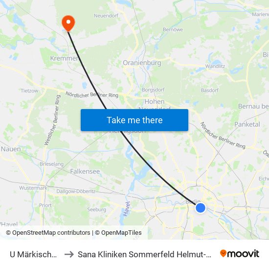 U Märkisches Museum to Sana Kliniken Sommerfeld Helmut-Ulrici-Kliniken Kremmen OT map