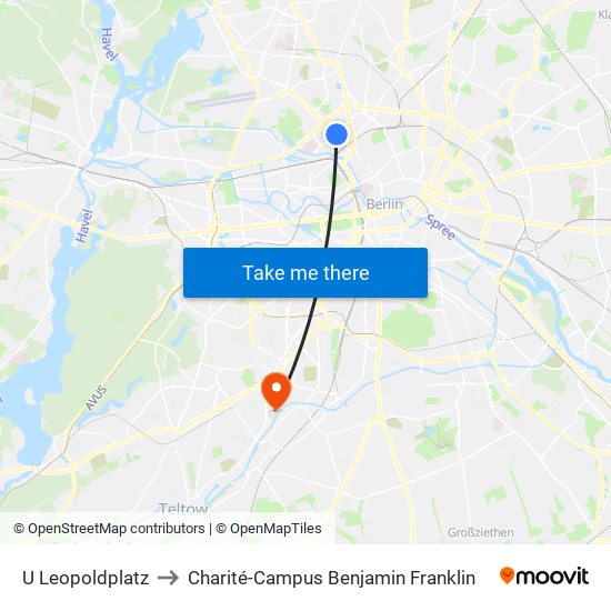 U Leopoldplatz to Charité-Campus Benjamin Franklin map