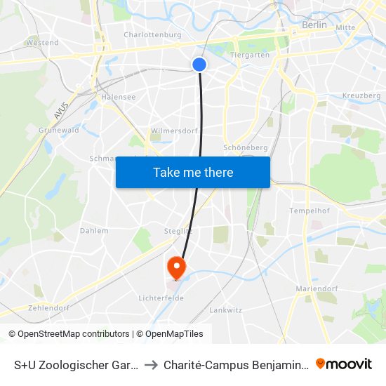 S+U Zoologischer Garten Bhf to Charité-Campus Benjamin Franklin map