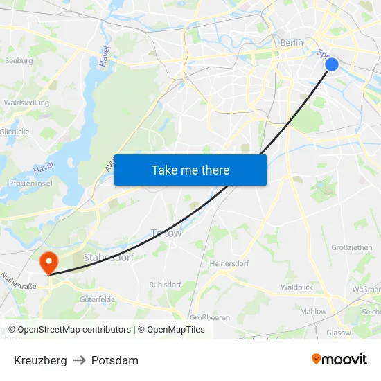 Kreuzberg to Potsdam map