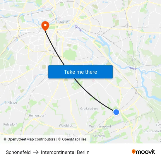Schönefeld to Intercontinental Berlin map