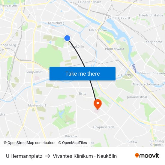 U Hermannplatz to Vivantes Klinikum - Neukölln map