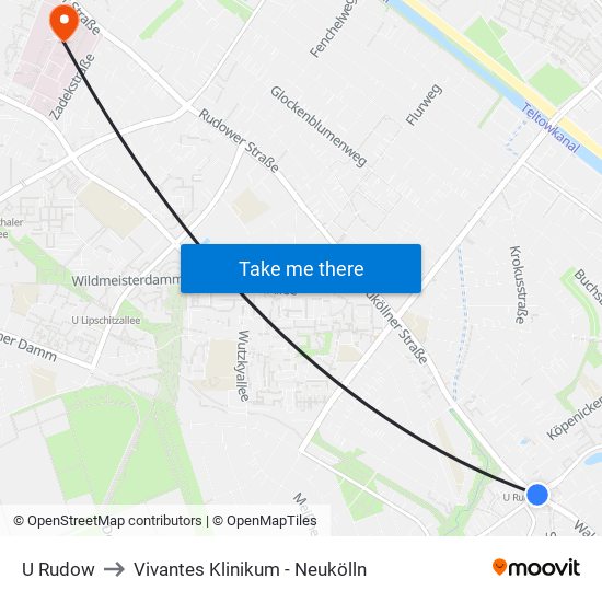 U Rudow to Vivantes Klinikum - Neukölln map