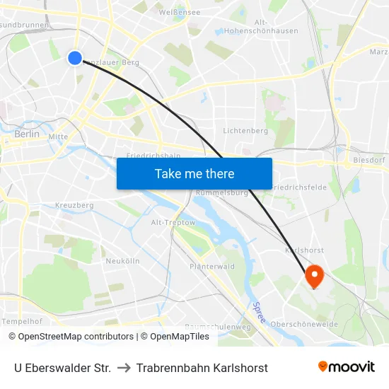 U Eberswalder Str. to Trabrennbahn Karlshorst map