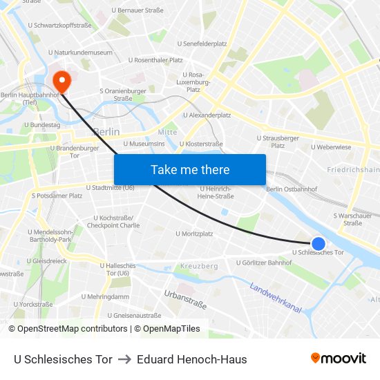 U Schlesisches Tor to Eduard Henoch-Haus map