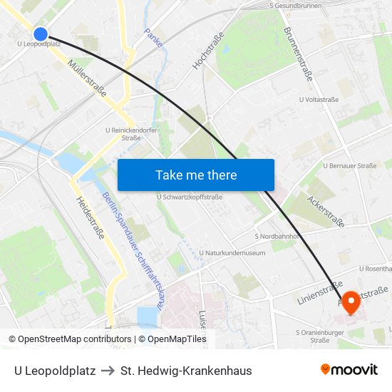 U Leopoldplatz to St. Hedwig-Krankenhaus map