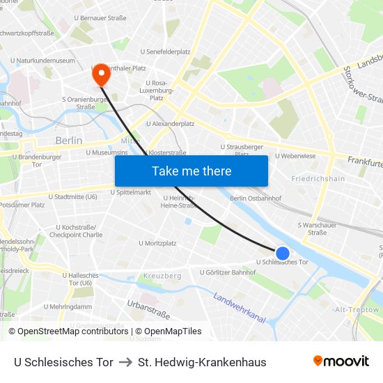 U Schlesisches Tor to St. Hedwig-Krankenhaus map