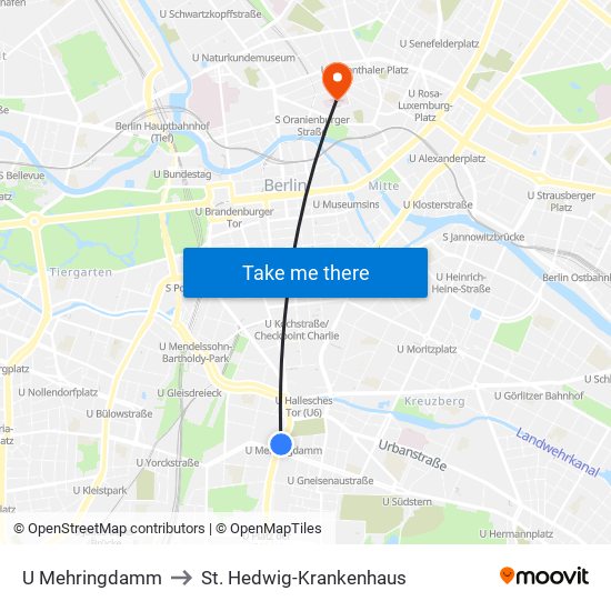 U Mehringdamm to St. Hedwig-Krankenhaus map
