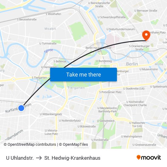 U Uhlandstr. to St. Hedwig-Krankenhaus map