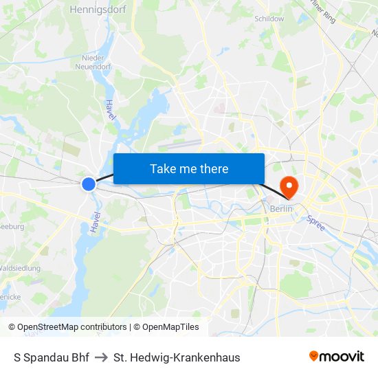 S Spandau Bhf to St. Hedwig-Krankenhaus map