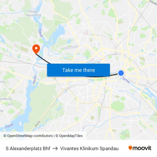 S Alexanderplatz Bhf to Vivantes Klinikum Spandau map