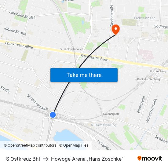 S Ostkreuz Bhf to Howoge-Arena „Hans Zoschke“ map