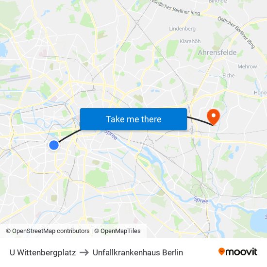 U Wittenbergplatz to Unfallkrankenhaus Berlin map