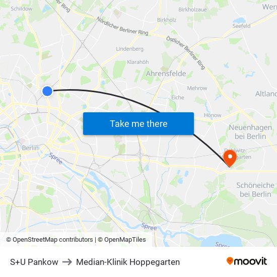 S+U Pankow to Median-Klinik Hoppegarten map