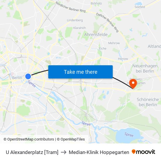 U Alexanderplatz [Tram] to Median-Klinik Hoppegarten map
