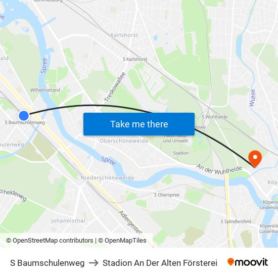 S Baumschulenweg to Stadion An Der Alten Försterei map