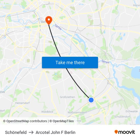 Schönefeld to Arcotel John F Berlin map