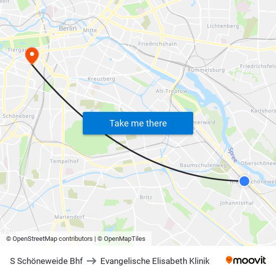 S Schöneweide Bhf to Evangelische Elisabeth Klinik map