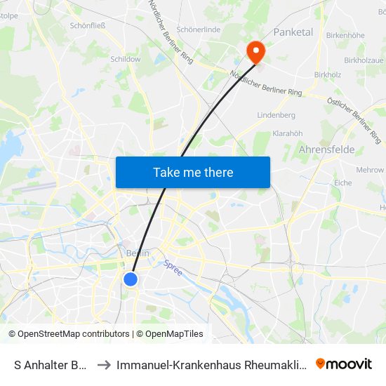 S Anhalter Bahnhof to Immanuel-Krankenhaus Rheumaklinik Haus 203 map