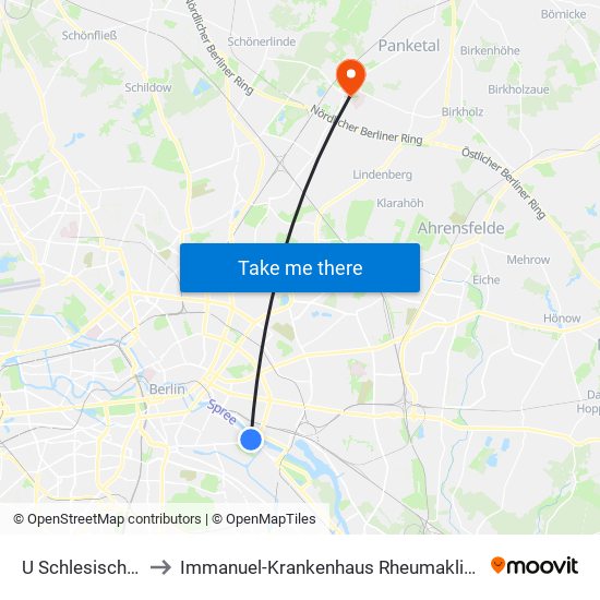 U Schlesisches Tor to Immanuel-Krankenhaus Rheumaklinik Haus 203 map