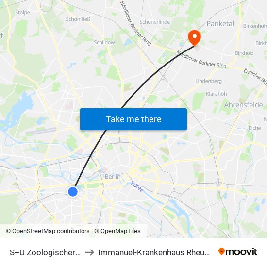 S+U Zoologischer Garten Bhf to Immanuel-Krankenhaus Rheumaklinik Haus 203 map