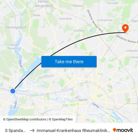 S Spandau Bhf to Immanuel-Krankenhaus Rheumaklinik Haus 203 map