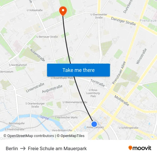 Berlin to Freie Schule am Mauerpark map
