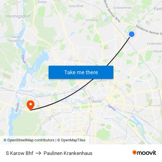 S Karow Bhf to Paulinen Krankenhaus map