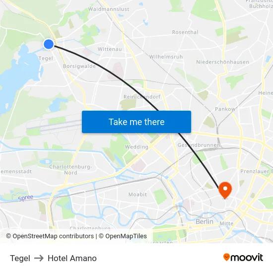 Tegel to Hotel Amano map
