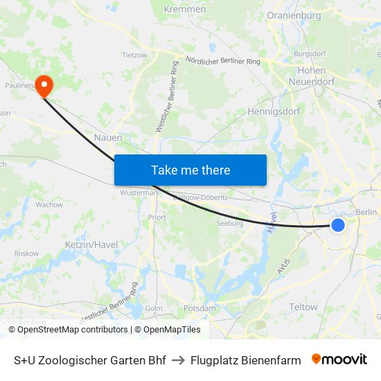 S+U Zoologischer Garten Bhf to Flugplatz Bienenfarm map