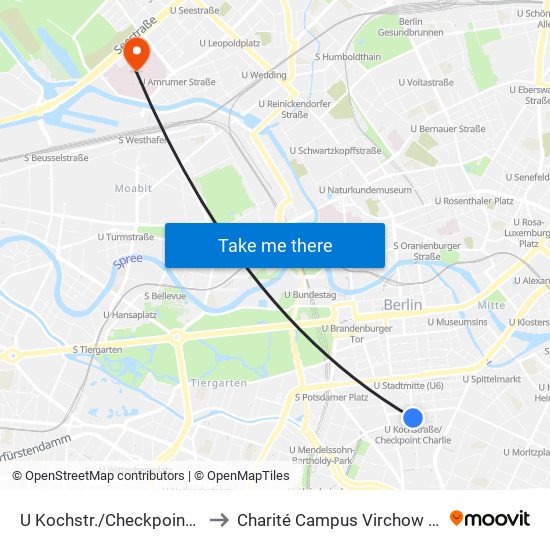 U Kochstr./Checkpoint Charlie to Charité Campus Virchow Klinikum map