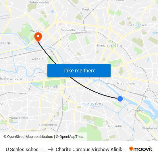 U Schlesisches Tor to Charité Campus Virchow Klinikum map