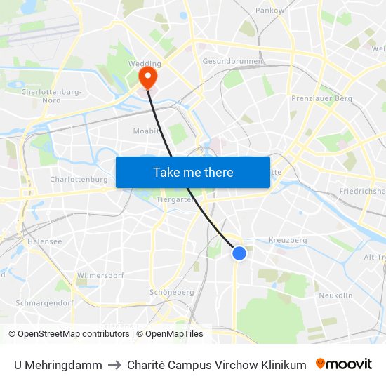 U Mehringdamm to Charité Campus Virchow Klinikum map