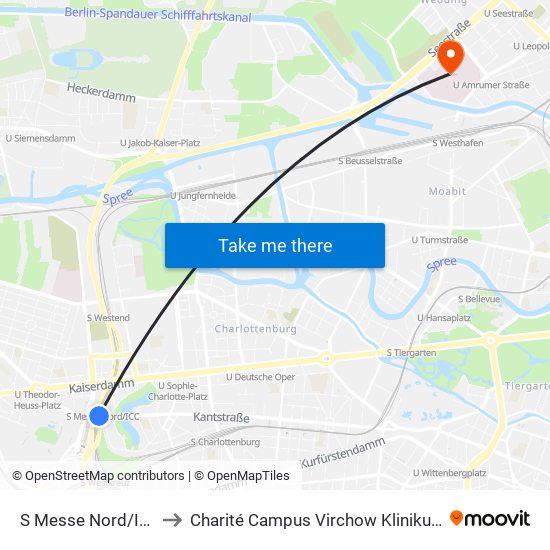 S Messe Nord/Icc to Charité Campus Virchow Klinikum map