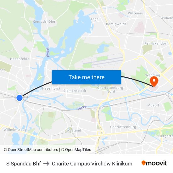 S Spandau Bhf to Charité Campus Virchow Klinikum map