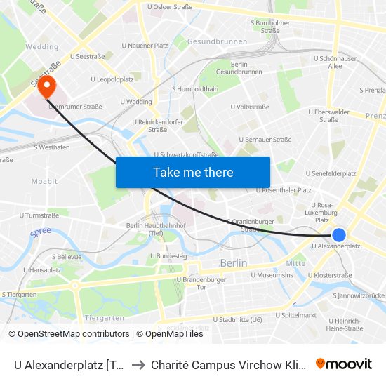 U Alexanderplatz [Tram] to Charité Campus Virchow Klinikum map