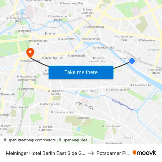 Meininger Hotel Berlin East Side Gallery to Potsdamer Platz map