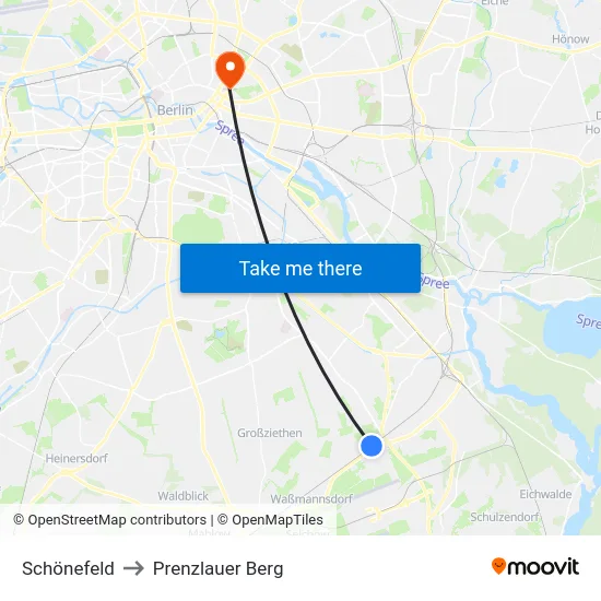 Schönefeld to Prenzlauer Berg map