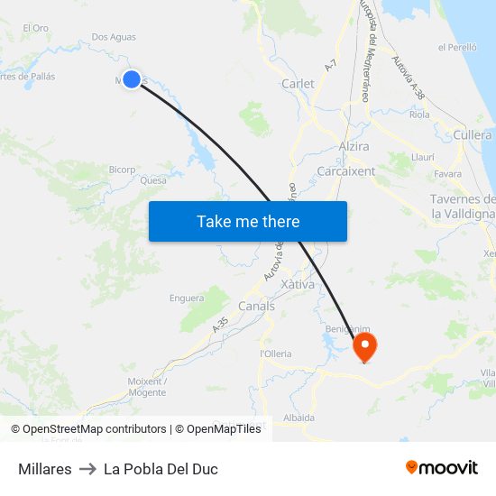 Millares to La Pobla Del Duc map