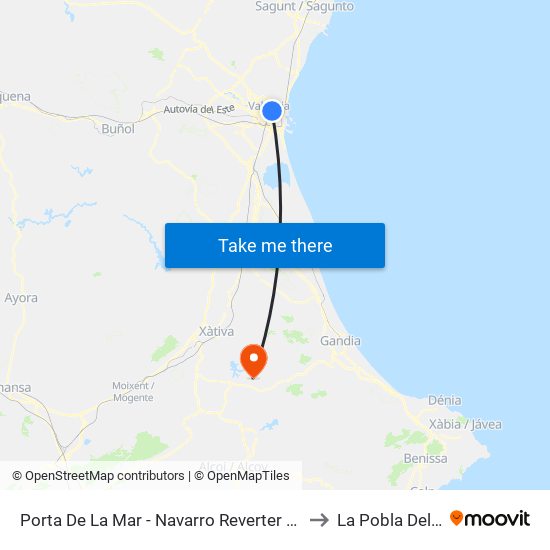 Porta De La Mar - Navarro Reverter (Imparell) to La Pobla Del Duc map