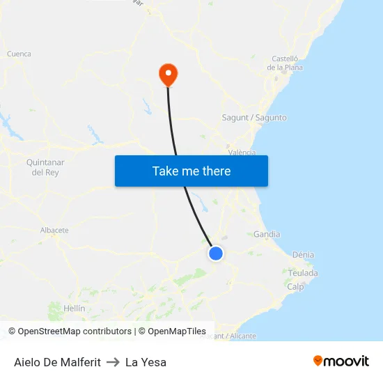 Aielo De Malferit to La Yesa map