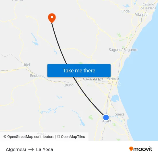 Algemesí to La Yesa map