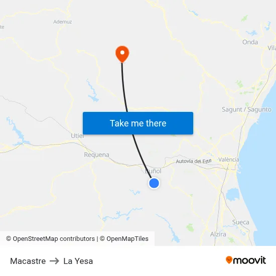 Macastre to La Yesa map