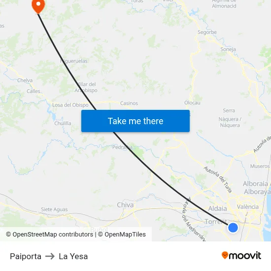 Paiporta to La Yesa map