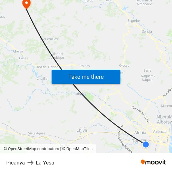 Picanya to La Yesa map
