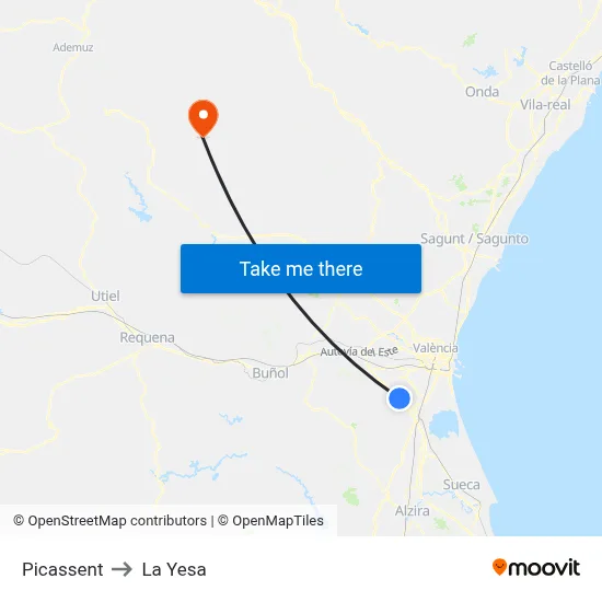 Picassent to La Yesa map