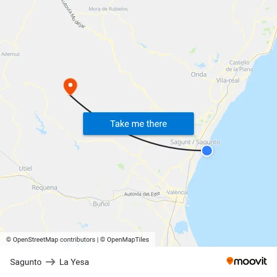 Sagunto to La Yesa map
